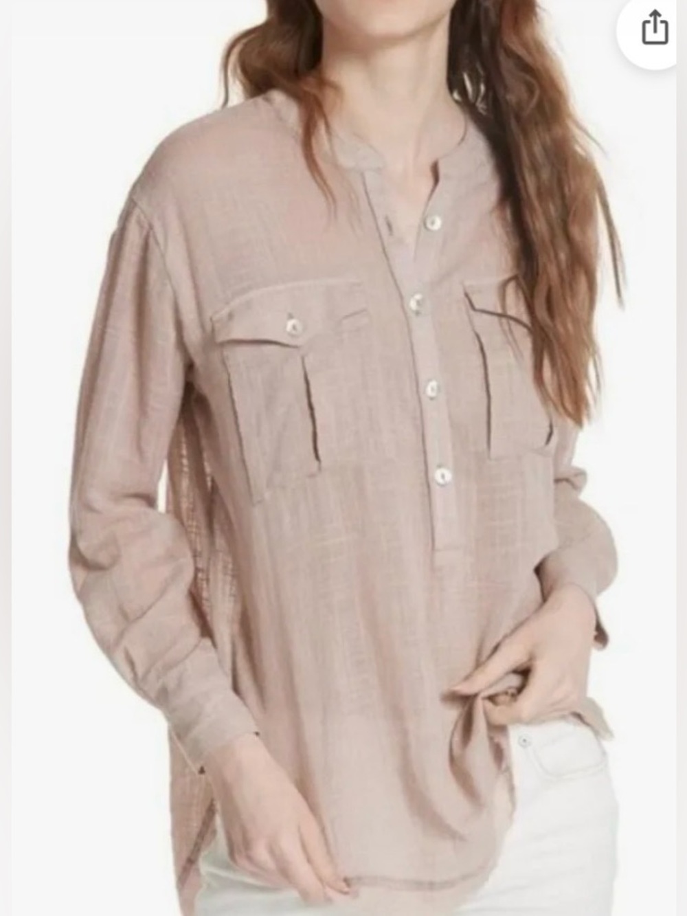 Free People Talk to Me Top Shirt XS Brown Crinkle Gauze Frayed Hem Lagenlook